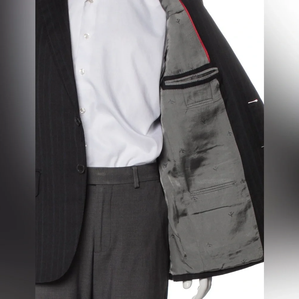 ISAIA Recent Striped Charcoal + Blue Wool Blazer - 38R - Picture 8 of 13